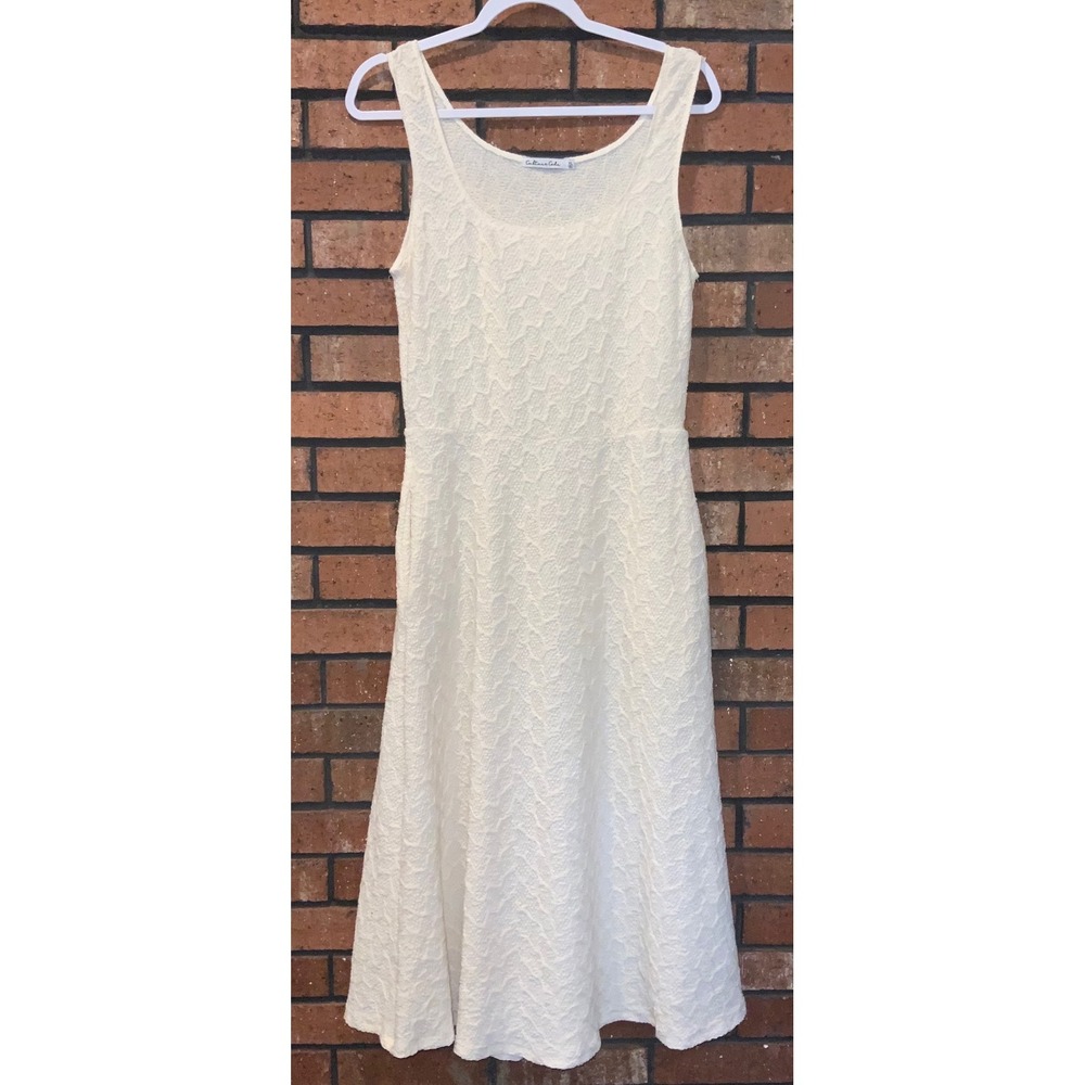 Culture Code Ivory Textured Chevron Knit Sleeveless Midi Pocket Dress XL